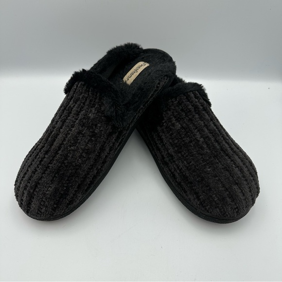 Dearfoam Slippers Black Faux Fur Women’s Size Large 9-10 Soft Preowned EUC - Picture 1 of 10